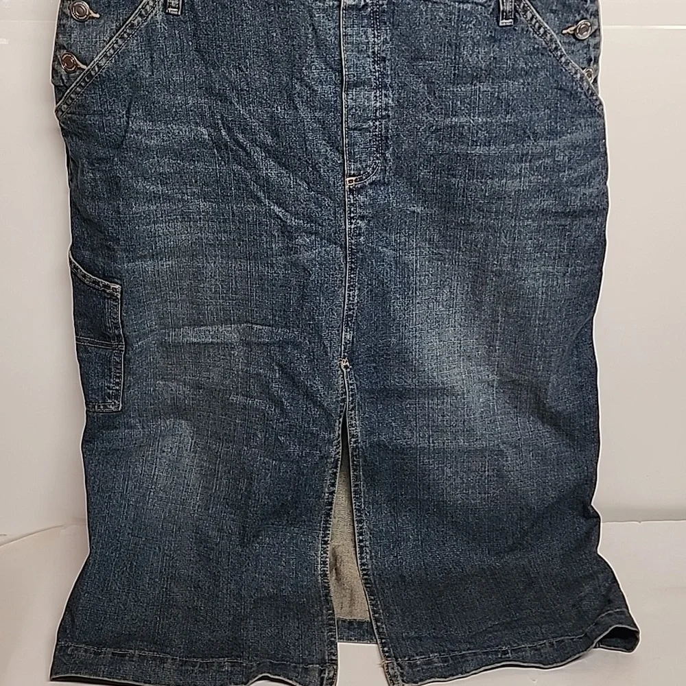 Cotton On Logan Blue Denim Overall Dress w/Front Slit Sz 12US Country Minimalist - Picture 4 of 13